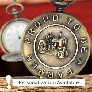 Proud Farmer Pocket Watch - Vintage Tractor Design Rustic Gift for Farming Fans